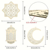 NNETM 3pcs Wooden Ramadan Crescent Moon, Star & Lantern Ornaments