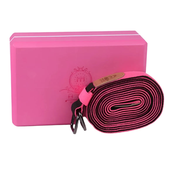NNETM High-Density Hard EVA Yoga Block with Belt (Pink)