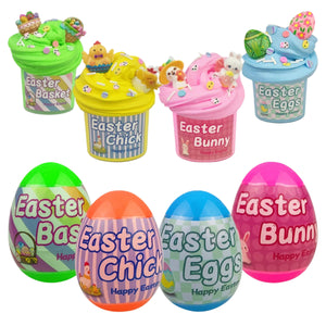 NNETM 4pcs Plastic Easter Eggs with Butter Slime Toys
