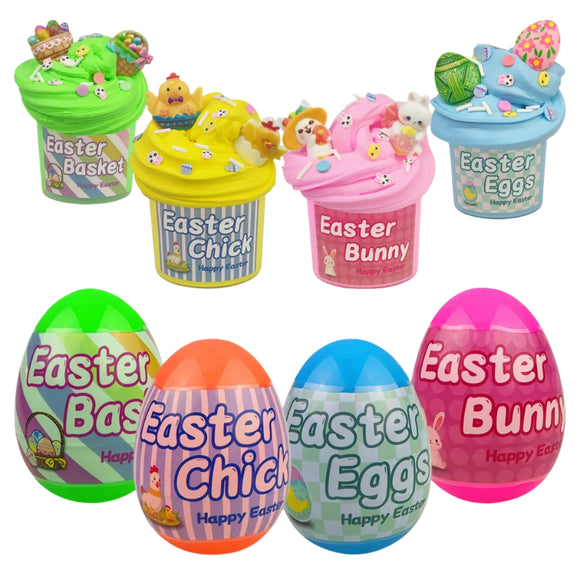 NNETM 4pcs Plastic Easter Eggs with Butter Slime Toys