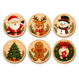 6pcs Wooden Christmas Coaster Set 10×10cm Festive Drink Mats