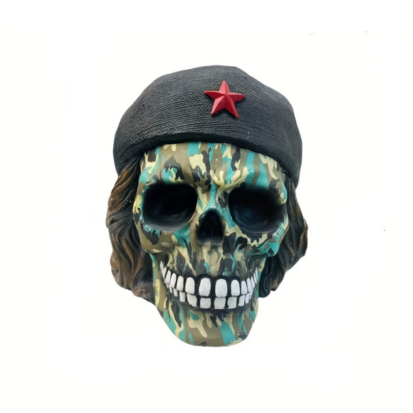 NNETM Green Camo Skull Statue - Resin Craft