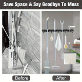 NNETM 4-Shelf Broom and Mop Rack with 5 Hooks