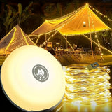 1-Pack Camping String Lights, Warm Light, USB Rechargeable Outdoor Camping Lamp, IP44 Portable Camping Light with 5 Adjustable Brightness Modes, Durable Halloween Fairy Christmas Lights