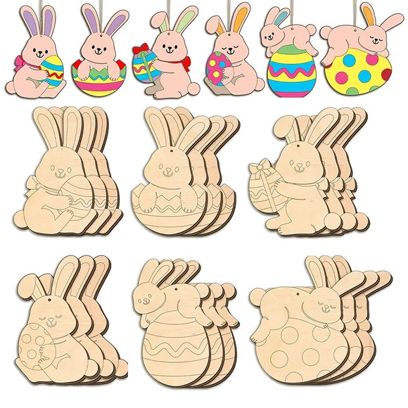 NNETM 24pcs Easter Bunny & Egg Wooden Hanging Kit