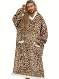 NNETM Leopard Print Flannel Hooded Winter Robe Set