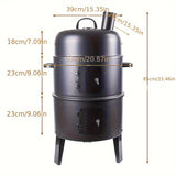 NNETM Charcoal BBQ Smoker Cast Iron Grill with Lid