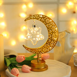 NNETM Crescent Moon Star LED Lantern Floral Pattern Battery-Powered