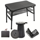 NNETM Retractable Folding Table and Adjustable Stool Set