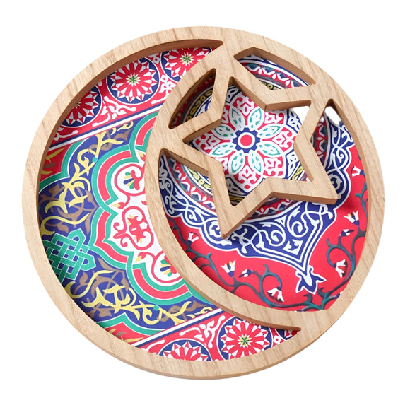 NNETM Eid Mubarak Wooden Dessert Tray with Star & Moon