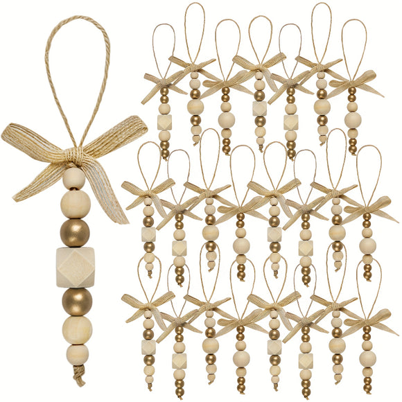 NNETM Wooden Bead Boho Christmas Tree Ornaments (24-Piece)