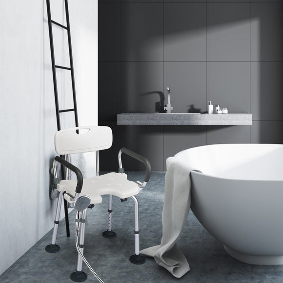 NNECW Non-Slip Shower Chair with U-Shaped Cutout for Elderly-White