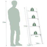 NNECW 4-Tier Wooden Wall Leaning Ladder Shelf for Bathroom Living Room-White