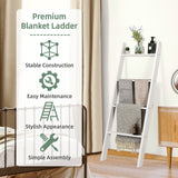 NNECW 4-Tier Wooden Wall Leaning Ladder Shelf for Bathroom Living Room-White