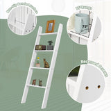 NNECW 4-Tier Wooden Wall Leaning Ladder Shelf for Bathroom Living Room-White