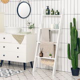 NNECW 4-Tier Wooden Wall Leaning Ladder Shelf for Bathroom Living Room-White