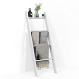 NNECW 4-Tier Wooden Wall Leaning Ladder Shelf for Bathroom Living Room-White