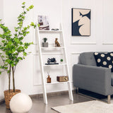 NNECW 4-Tier Wooden Wall Leaning Ladder Shelf for Bathroom Living Room-White
