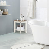 NNECW Corner Shower Bench Stool with Storage Shelf for Indoor/Outdoor Use-Coffee