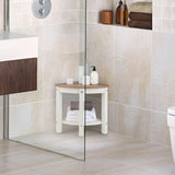 NNECW Corner Shower Bench Stool with Storage Shelf for Indoor/Outdoor Use-Coffee