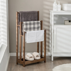 NNECW Freestanding Wood Towel Rack with Bottom Storage Shelf for Bathroom-Coffee