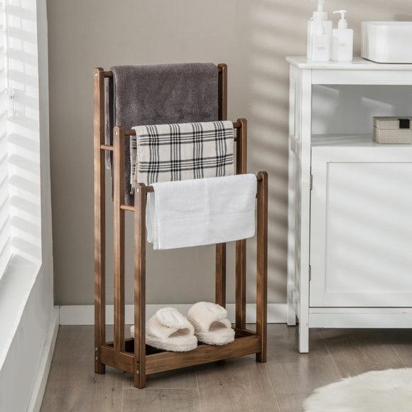 NNECW Freestanding Wood Towel Rack with Bottom Storage Shelf for Bathroom-Coffee