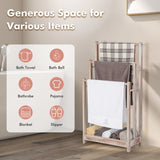 NNECW Freestanding Wood Towel Rack with Bottom Storage Shelf for Bathroom-White