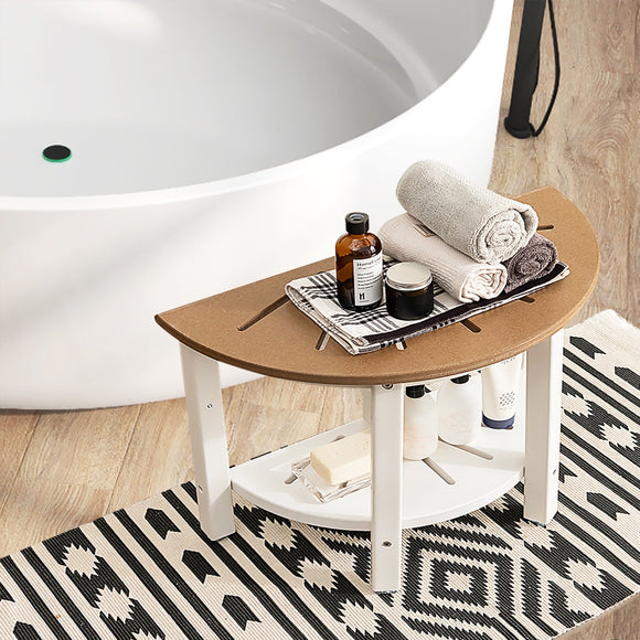 NNECW 2-Tier Shower Bench with Semicircular Seat & Storage Shelf