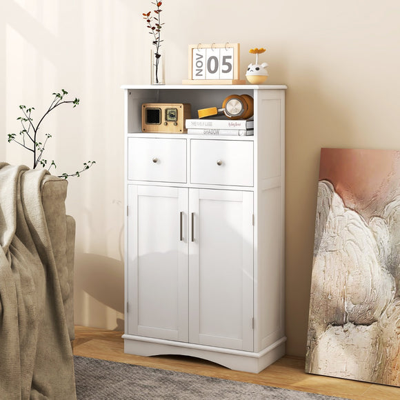 NNECW Bathroom Floor Cabinet with 2 Adjustable Shelves for Bathroom-White