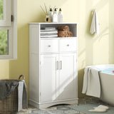 NNECW Bathroom Floor Cabinet with 2 Adjustable Shelves for Bathroom-White