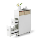 NNECW Slim Bathroom Storage Cabinet Movable with 2 Drawers-White