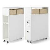 NNECW Slim Bathroom Storage Cabinet Movable with 2 Drawers-White