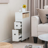 NNECW Slim Bathroom Storage Cabinet Movable with 2 Drawers-White