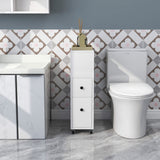 NNECW Slim Bathroom Storage Cabinet Movable with 2 Drawers-White