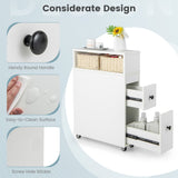 NNECW Slim Bathroom Storage Cabinet Movable with 2 Drawers-White