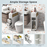 NNECW Slim Bathroom Storage Cabinet Movable with 2 Drawers-White