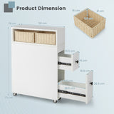 NNECW Slim Bathroom Storage Cabinet Movable with 2 Drawers-White