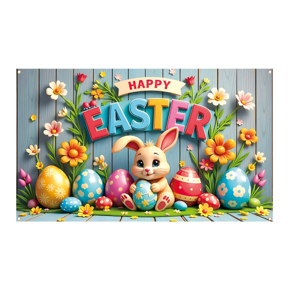 NNETM Easter Bunny Eggs Banner Polyester Decoration