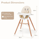NNECW Wooden High Chair with Double 4-Gear Tray for Babies-Beige