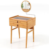 NNECW Bamboo Makeup Vanity Table with Mirror and 2 Storage Drawers