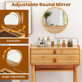 NNECW Bamboo Makeup Vanity Table with Mirror and 2 Storage Drawers