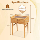 NNECW Bamboo Makeup Vanity Table with Mirror and 2 Storage Drawers