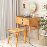 NNECW Bamboo Makeup Vanity Table with Mirror and 2 Storage Drawers