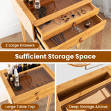 NNECW Bamboo Makeup Vanity Table with Mirror and 2 Storage Drawers