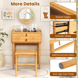 NNECW Bamboo Makeup Vanity Table with Mirror and 2 Storage Drawers