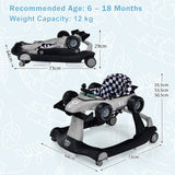 NNECW 4-in-1 Foldable Activity Car Walker with Adjustable Height and Speed-Grey