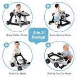 NNECW 4-in-1 Foldable Activity Car Walker with Adjustable Height and Speed-Grey