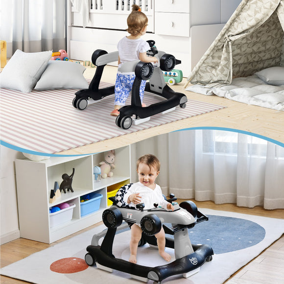NNECW 4-in-1 Foldable Activity Car Walker with Adjustable Height and Speed-Grey