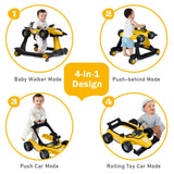 NNECW 4-in-1 Baby Walker with Adjustable Height and Speed-Yellow