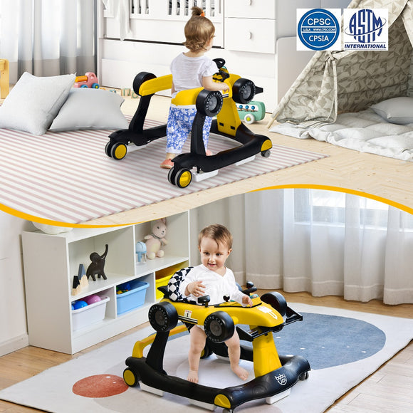 NNECW 4-in-1 Baby Walker with Adjustable Height and Speed-Yellow